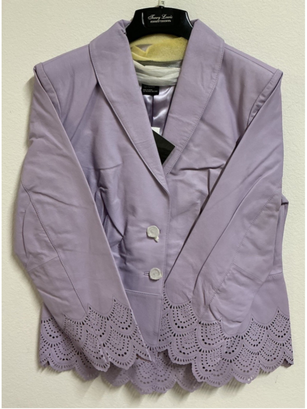NWT Terry Lewis Leather Jacket 1X Plus Lavender Lilac Scallop Laser Cut Hem.